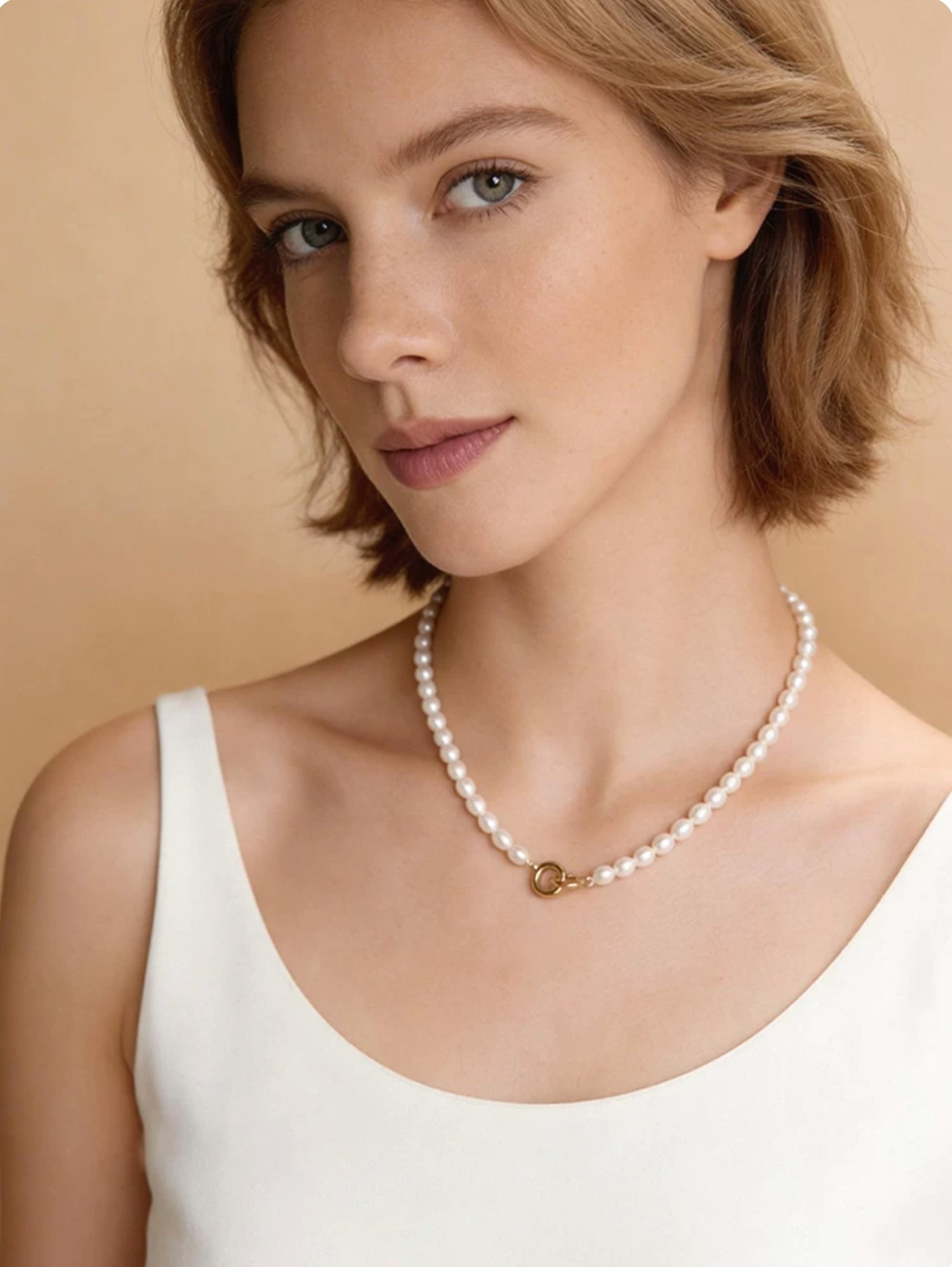 Double Ring Pearl Necklace